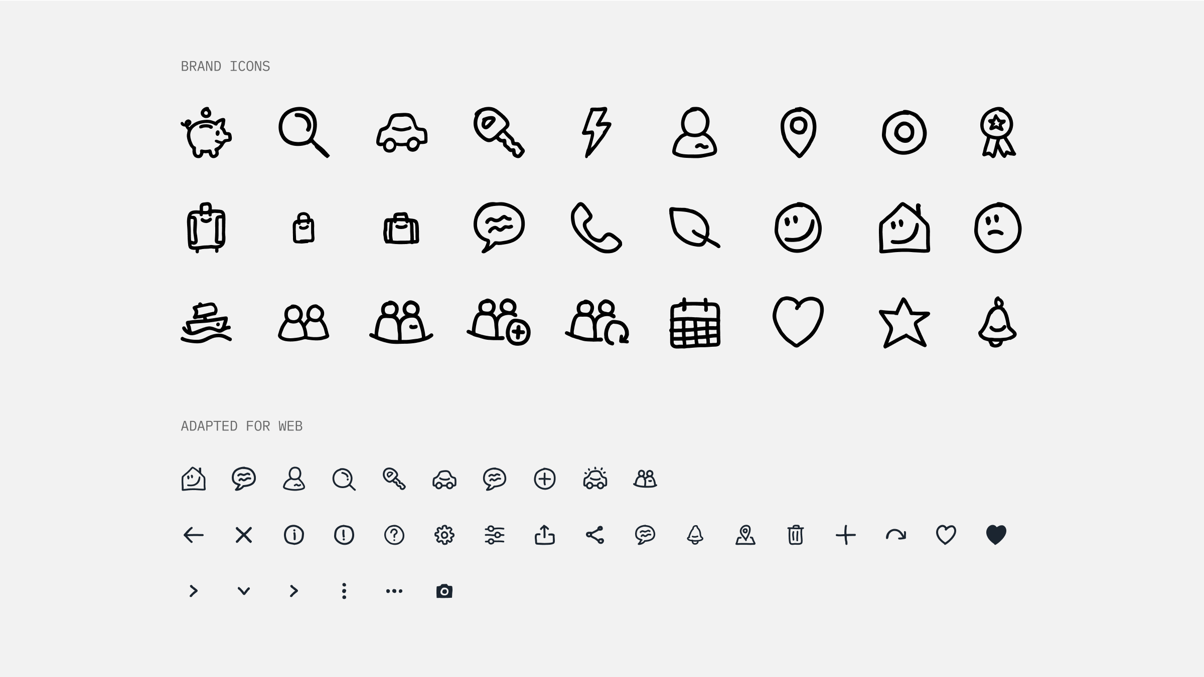 Brand icons and functional icons adapted for web.